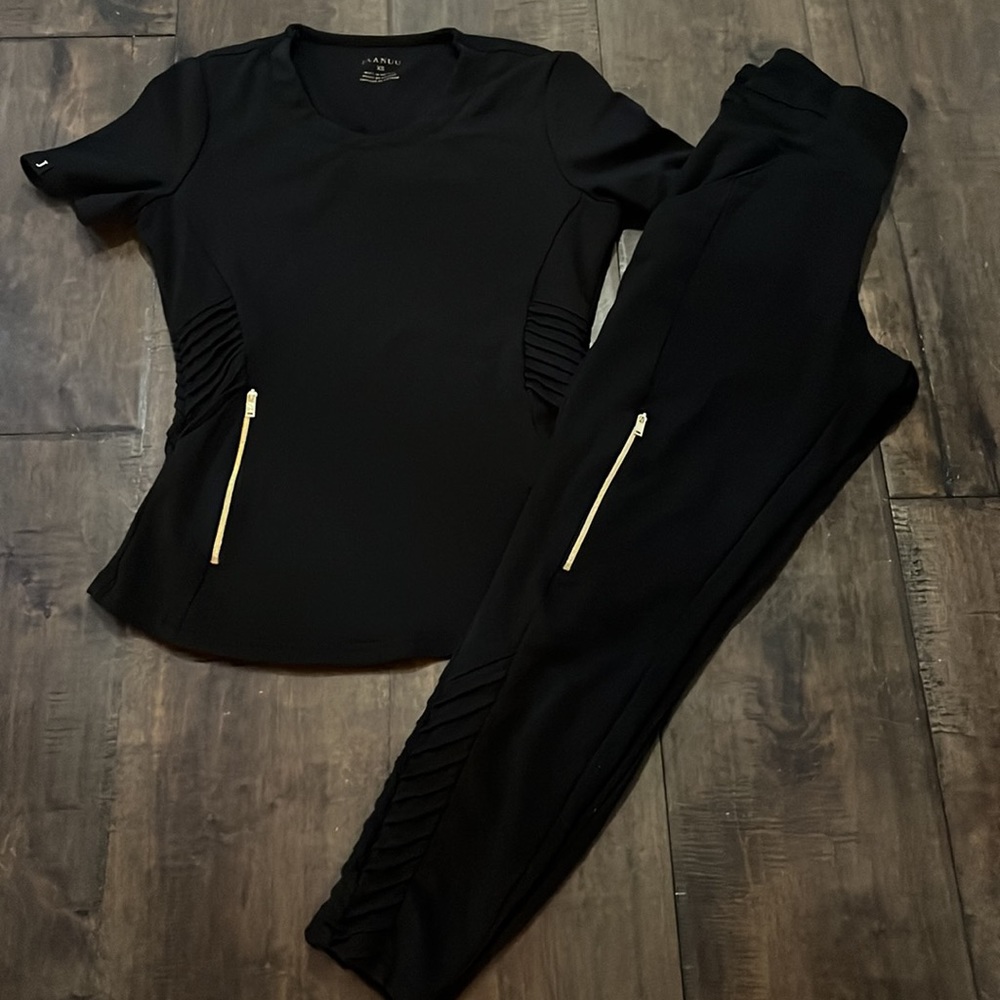 Jaanuu Black Moto Scrub set w gold zippers